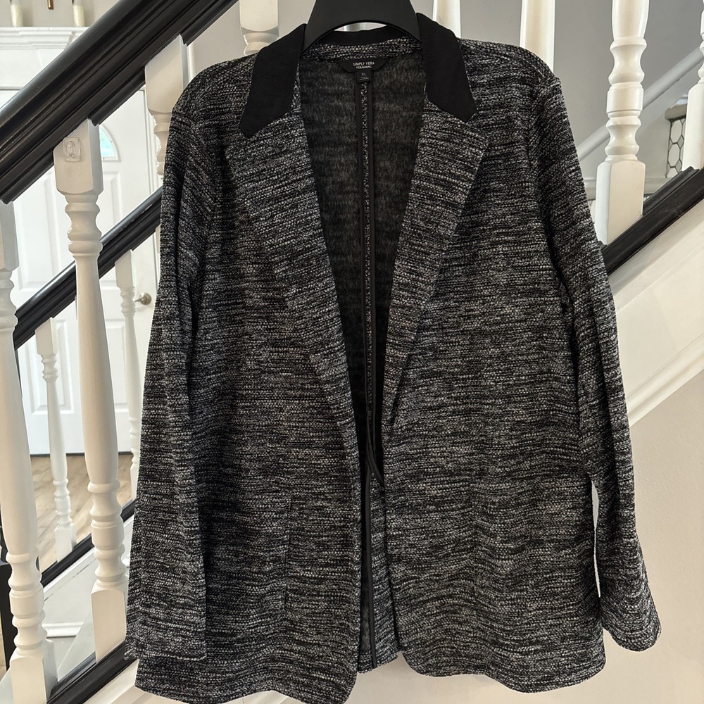 Simply Vera Wang Classic Black & White Soft Blazer Accent Collar Mom Chic